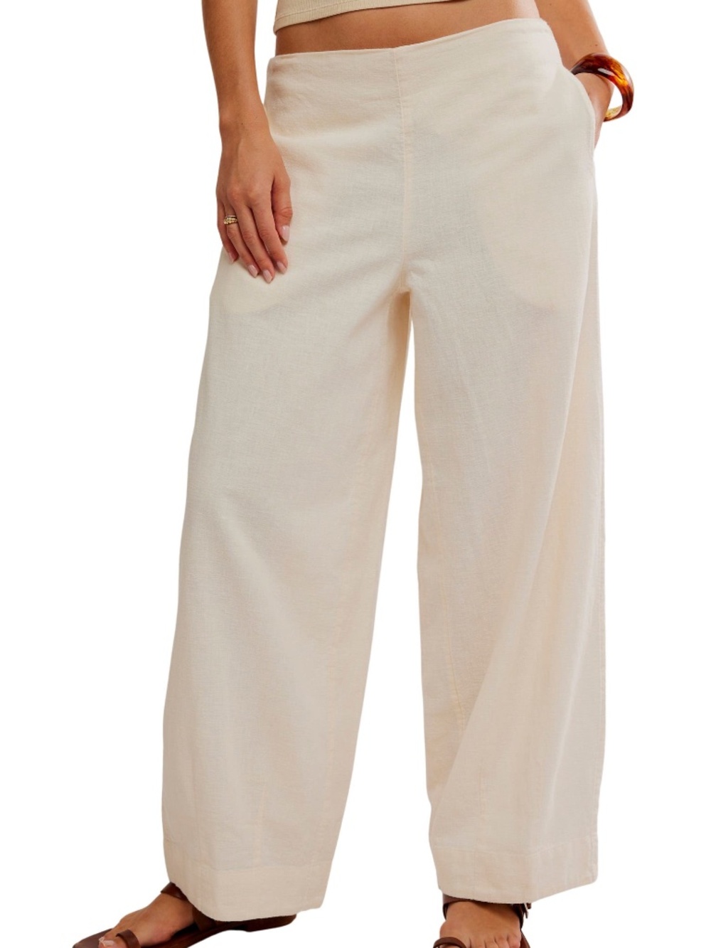 Demi Cotton-Linen Pants - Free-est FP Color: Eggshell